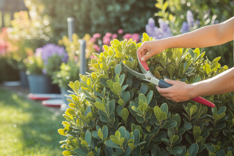 personne-taillant-laurier-jardin-ensoleille